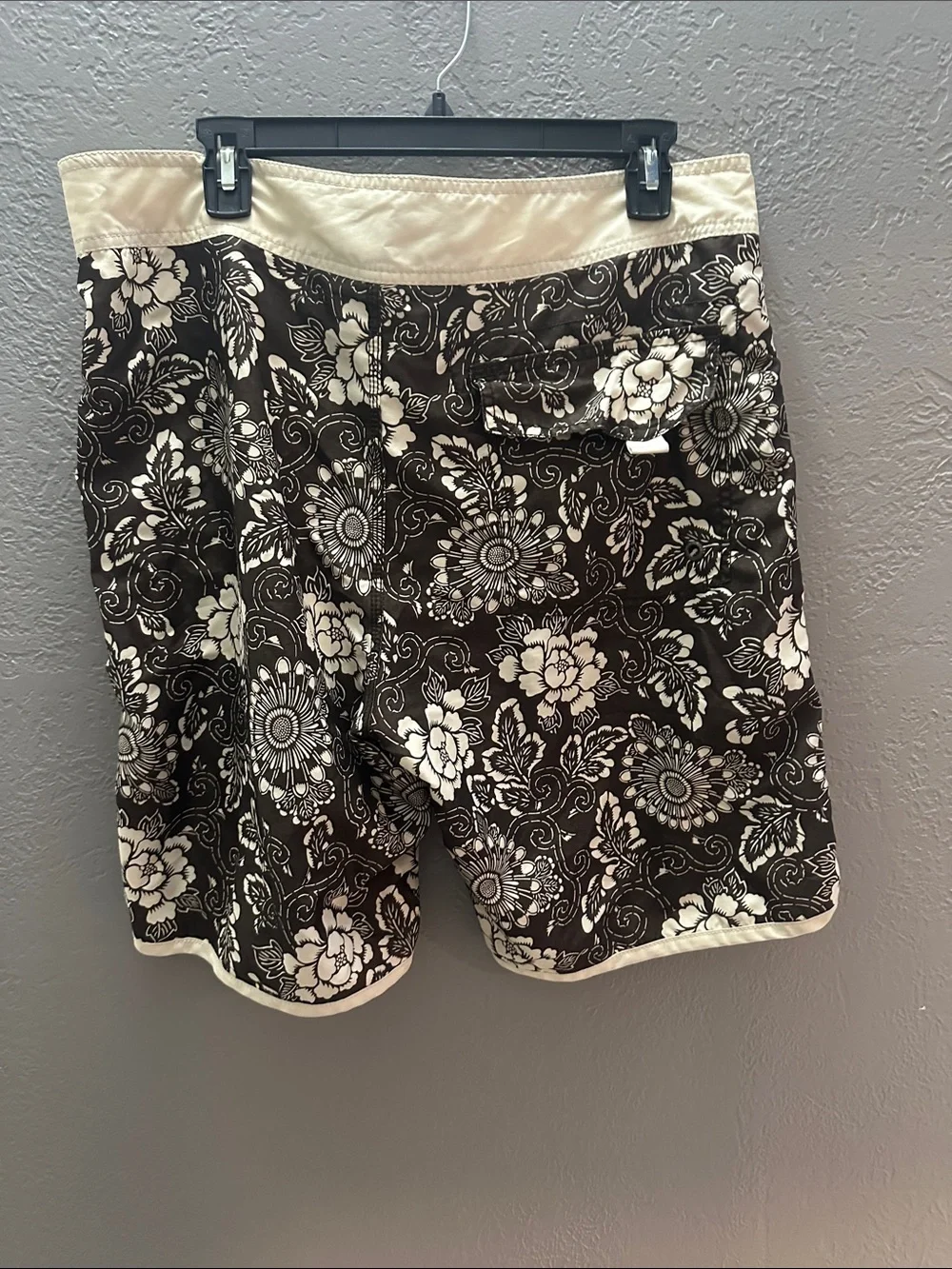Old Navy Black & Cream Floral Lace-Up Swim Trunks